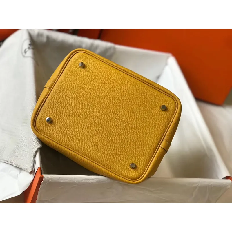 Hermes Žlutá Picotin Lock 22 Taška s Pletenými Rukojeťmi