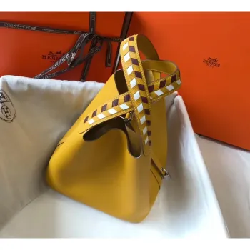 Hermes Žlutá Picotin Lock 22 Taška s Pletenými Rukojeťmi
