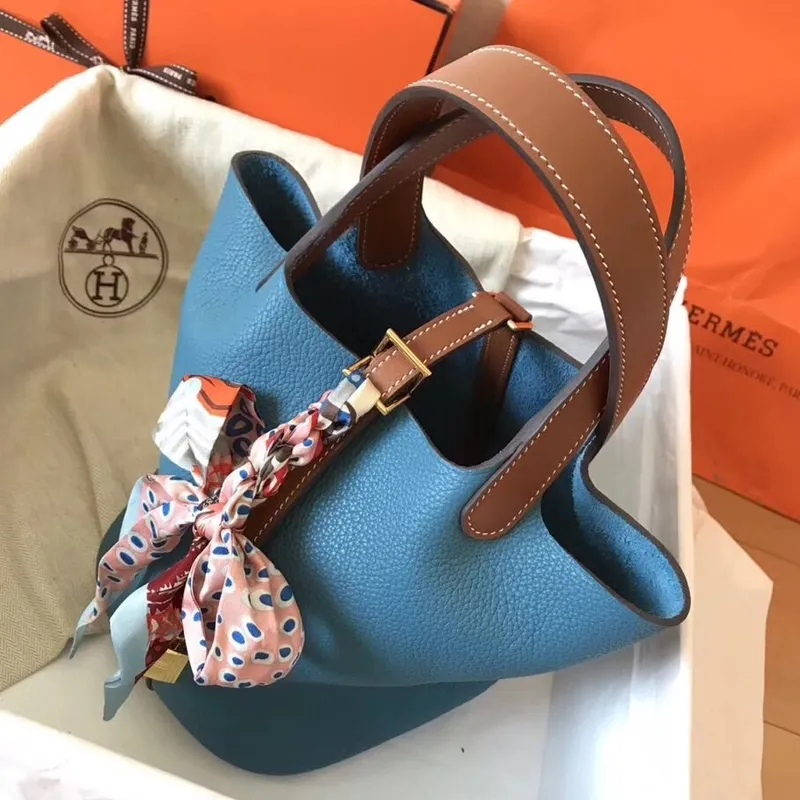 Hermes Bicolor Picotin Lock MM 22cm Taška Blue Jean