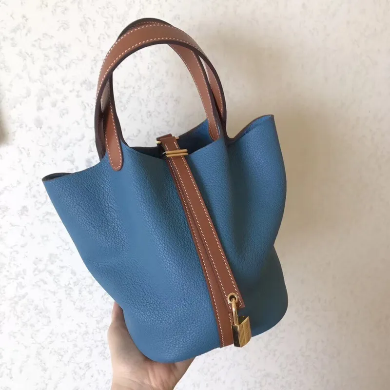 Hermes Bicolor Picotin Lock MM 22cm Taška Blue Jean