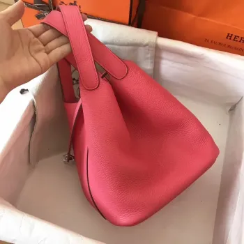 Hermes Růžová rtěnka Picotin Lock MM 22cm Ručně vyráběná taška