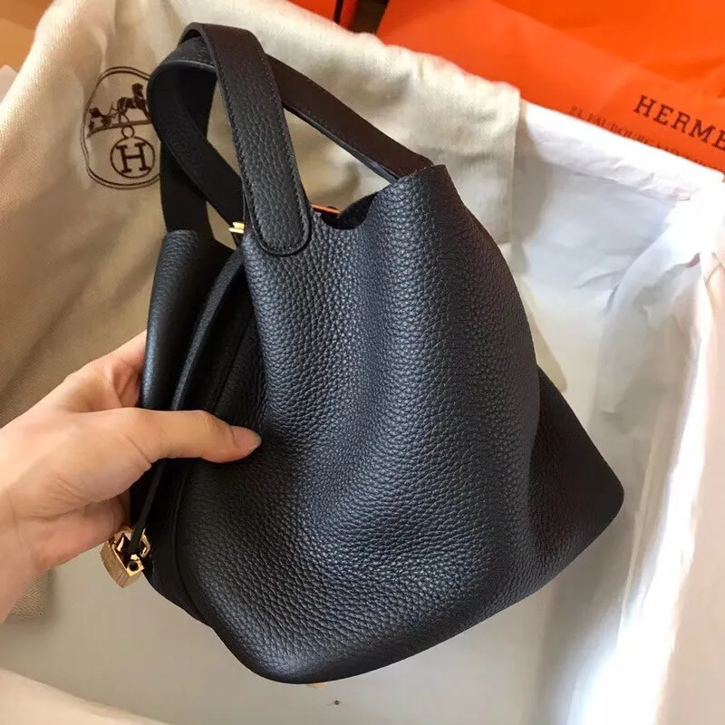 Hermes Black Picotin Lock MM 22cm Ručně vyráběná taška