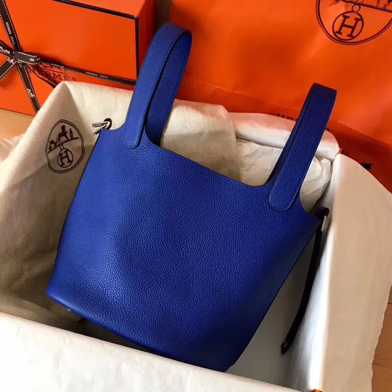 Hermes Blue Electric Picotin Lock MM 22cm Ručně vyráběná taška