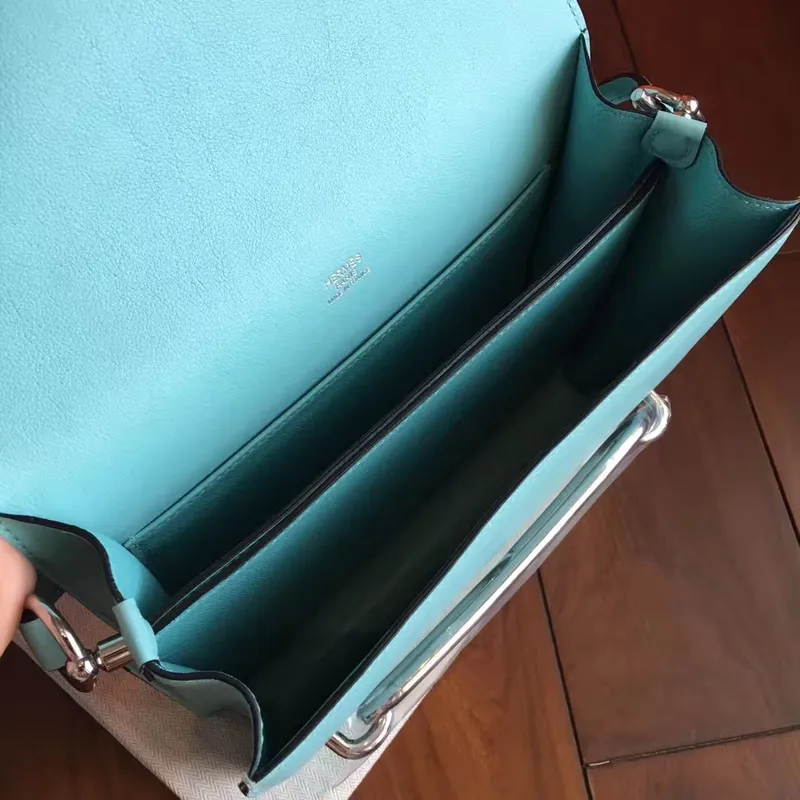 Hermes Mini Sac Roulis Taška v modrém atolu z jemné kůže