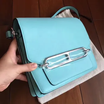 Hermes Mini Sac Roulis Taška v modrém atolu z jemné kůže