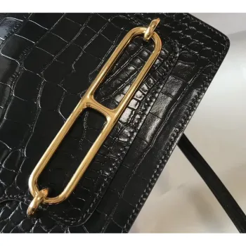 Hermes Roulis Mini Taška v černé embosované krokodýlí telecí kůži