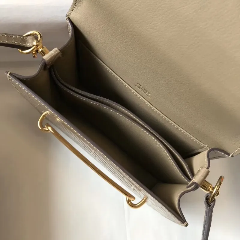 Hermes Roulis Mini Taška v Taupe Embossovaná Krokodýlí Telecí Kůže