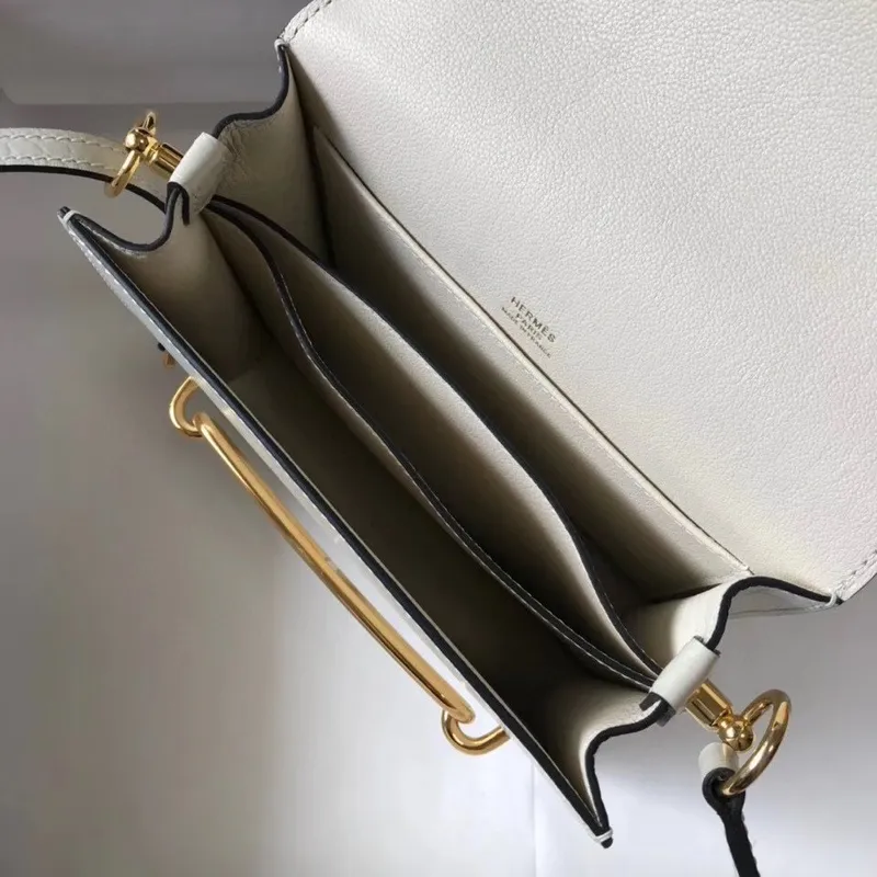 Hermes Roulis Mini Taška v Bílé Embosované Krokodýlí Telecí Kůži