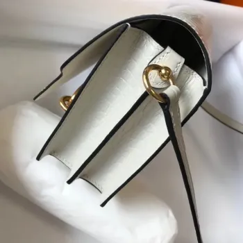 Hermes Roulis Mini Taška v Bílé Embosované Krokodýlí Telecí Kůži