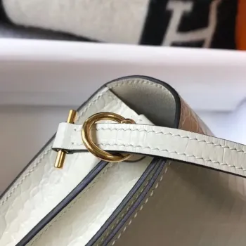 Hermes Roulis Mini Taška v Bílé Embosované Krokodýlí Telecí Kůži