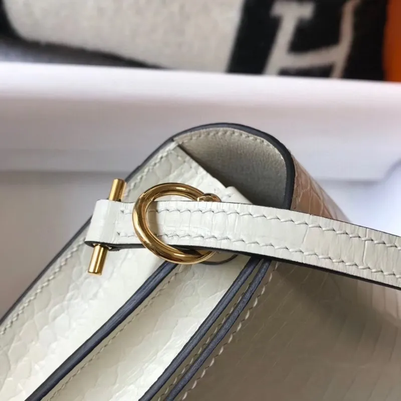 Hermes Roulis Mini Taška v Bílé Embosované Krokodýlí Telecí Kůži