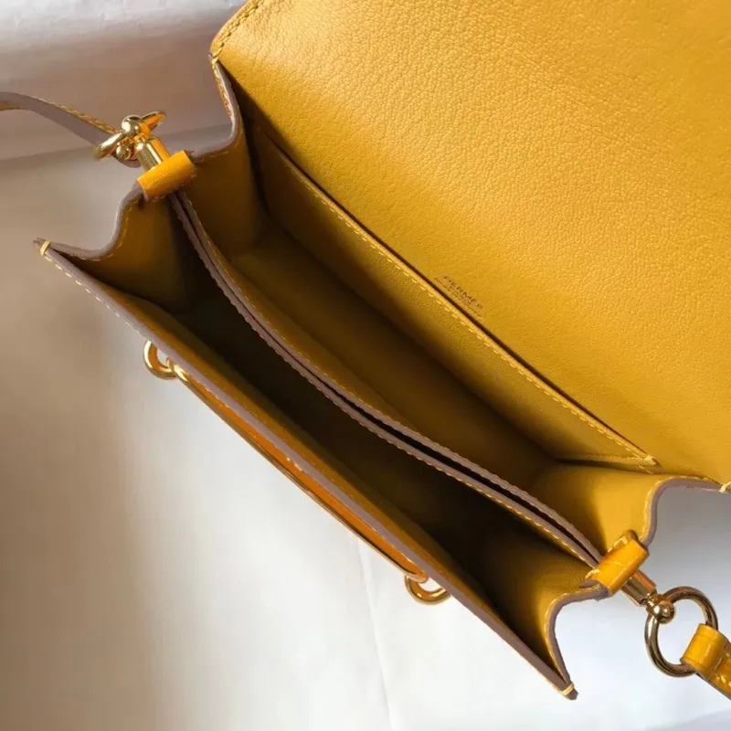 Hermes Roulis Mini Taška v Žluté Embossované Krokodýlí Telecí Kůži