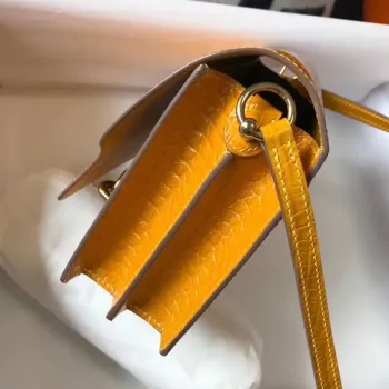 Hermes Roulis Mini Taška v Žluté Embossované Krokodýlí Telecí Kůži