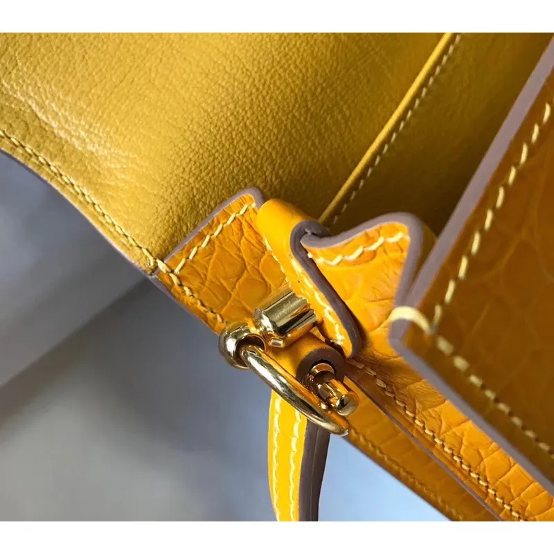 Hermes Roulis Mini Taška v Žluté Embossované Krokodýlí Telecí Kůži
