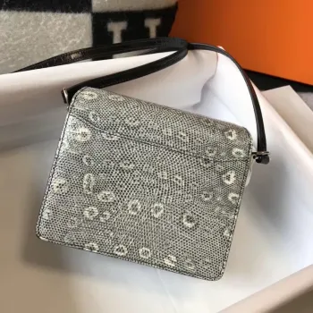 Hermes Roulis Mini Taška v Černém Krokodýlovi s Přírodním Ještěrem