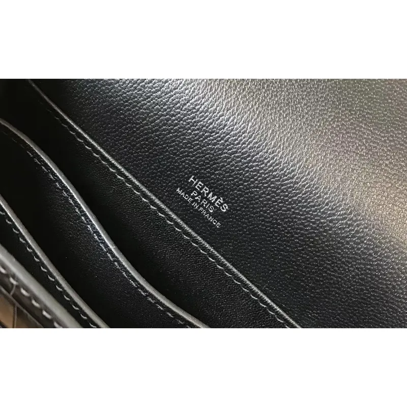 Hermes Roulis Mini Taška v Černém Krokodýlovi s Přírodním Ještěrem