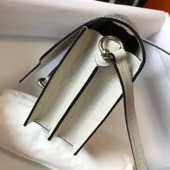 Hermes Roulis Mini Taška v Bílé Krokodýlí Kůži s Přírodním Ještěrem