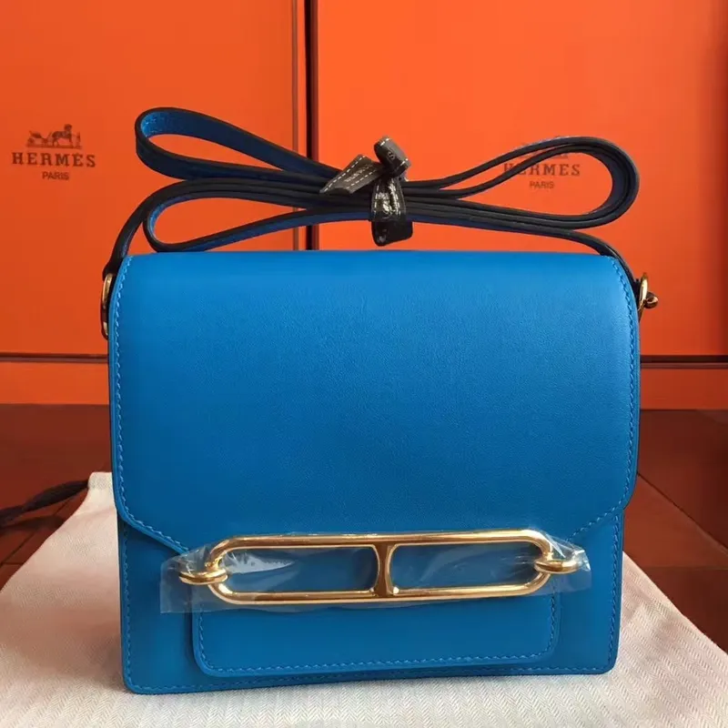 Hermes Mini Sac Roulis Taška v modré kůži Hydra Swift