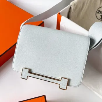 Hermes Geta Ručně Vyrobená Taška V Modré Brume Chevre Mysore Kůži