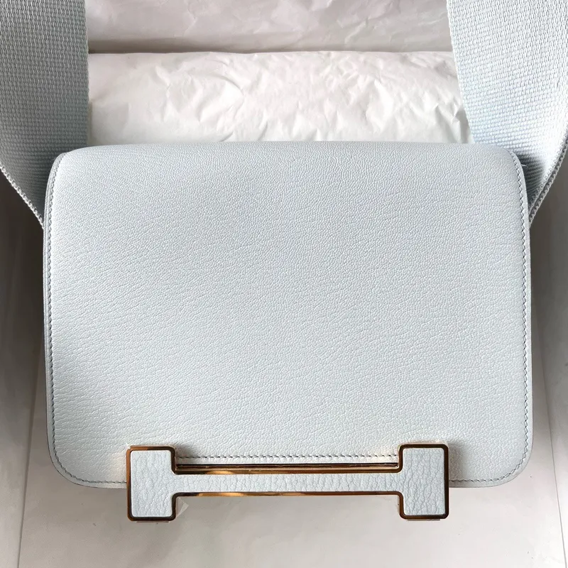 Hermes Geta Ručně Vyrobená Taška V Modré Brume Chevre Mysore Kůži