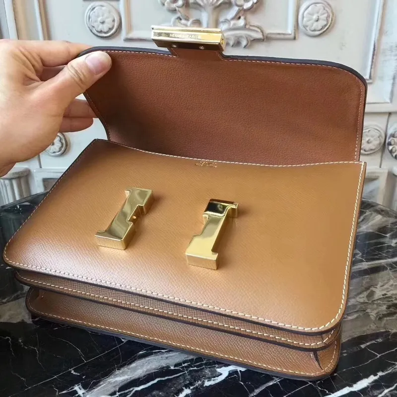 Hermes Brown Constance MM 24cm Epsom kožená taška