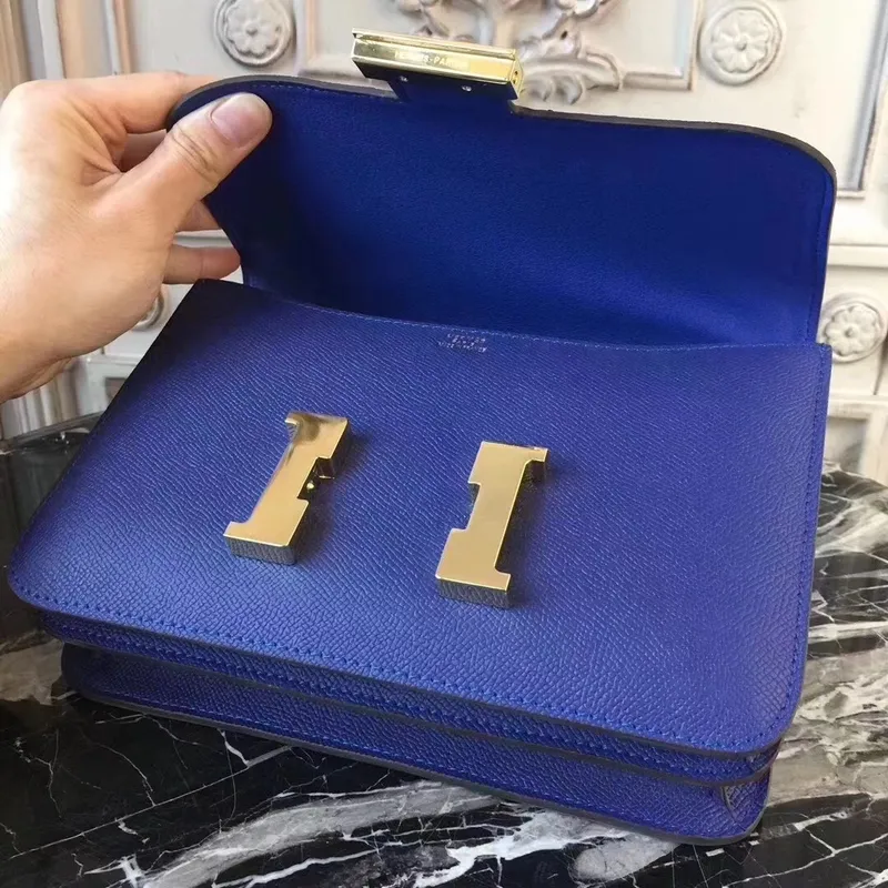 Hermes Blue Electric Constance MM 24cm Epsom kožená taška