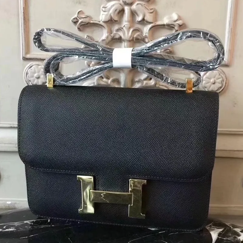Hermes Black Constance MM 24cm Epsom kožená taška