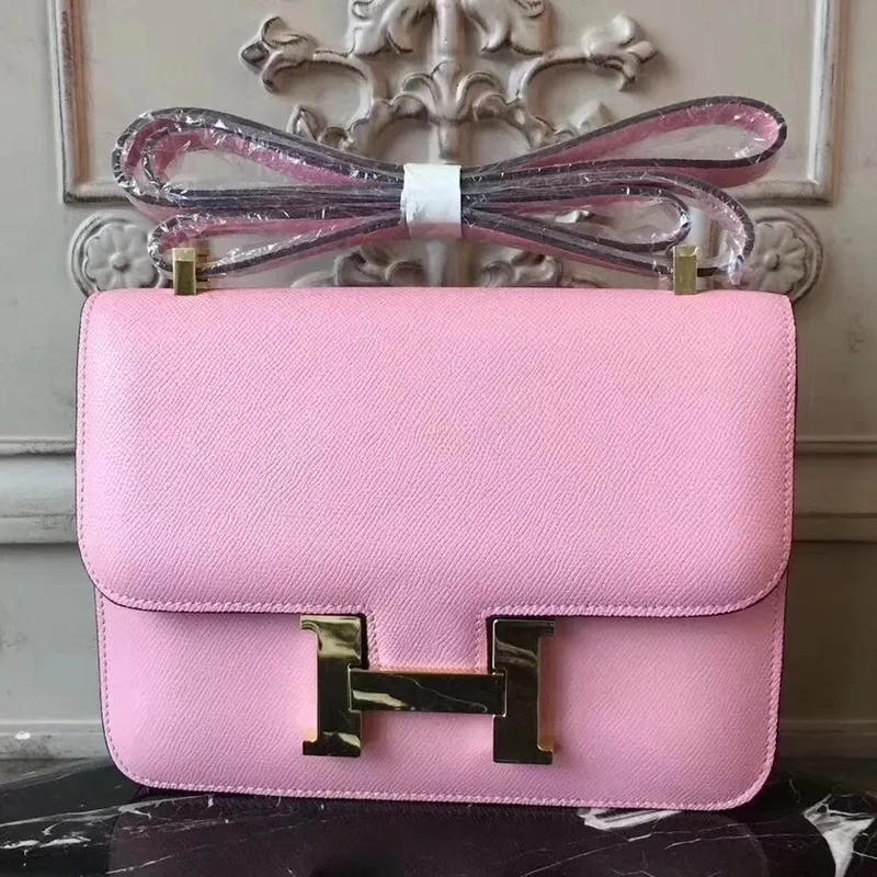 Hermes Pink Constance MM 24cm Epsom kožená taška