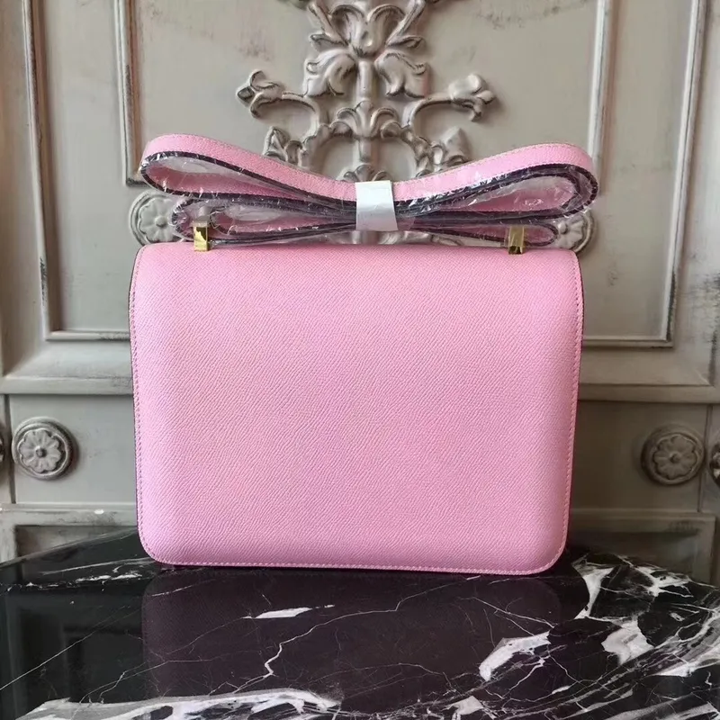 Hermes Pink Constance MM 24cm Epsom kožená taška