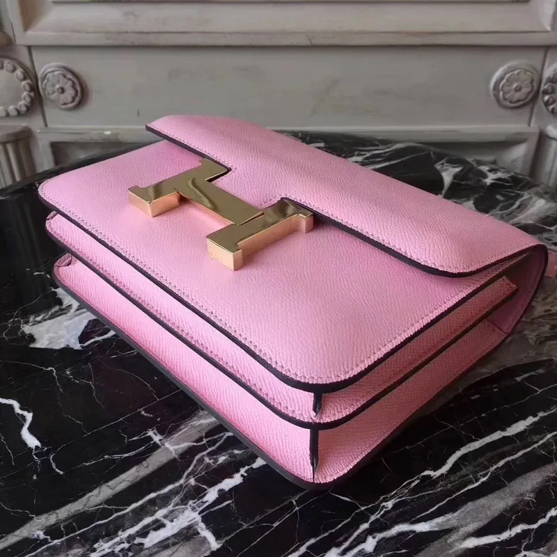 Hermes Pink Constance MM 24cm Epsom kožená taška