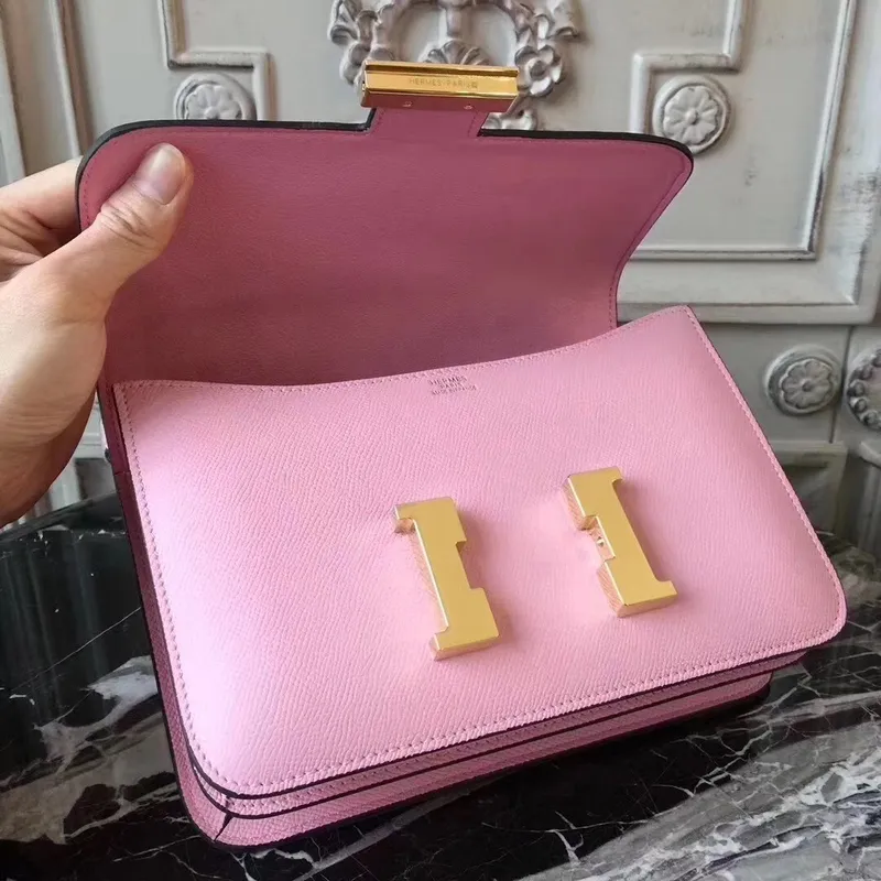 Hermes Pink Constance MM 24cm Epsom kožená taška