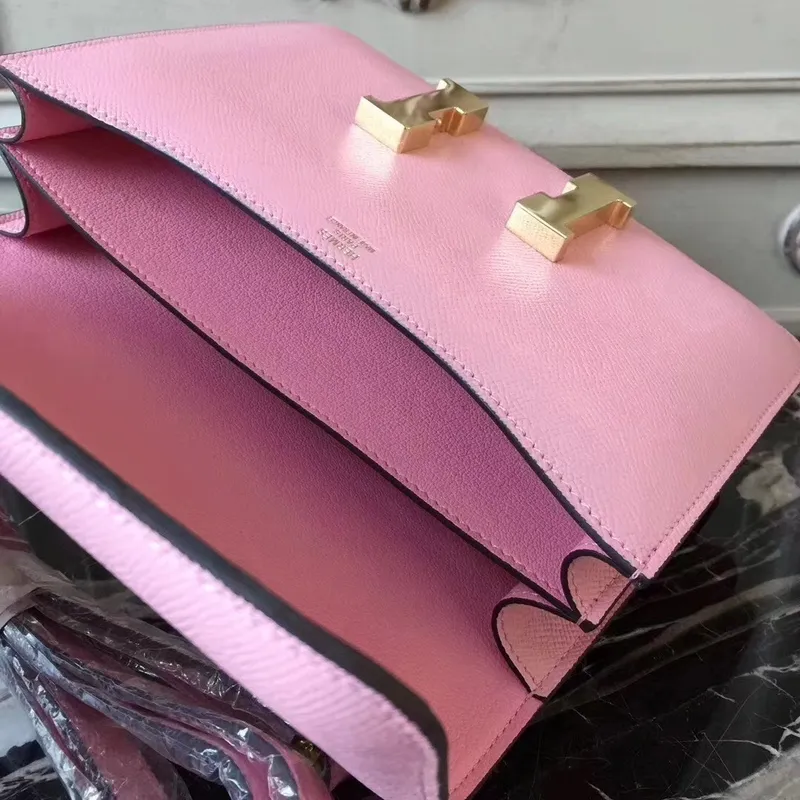 Hermes Pink Constance MM 24cm Epsom kožená taška