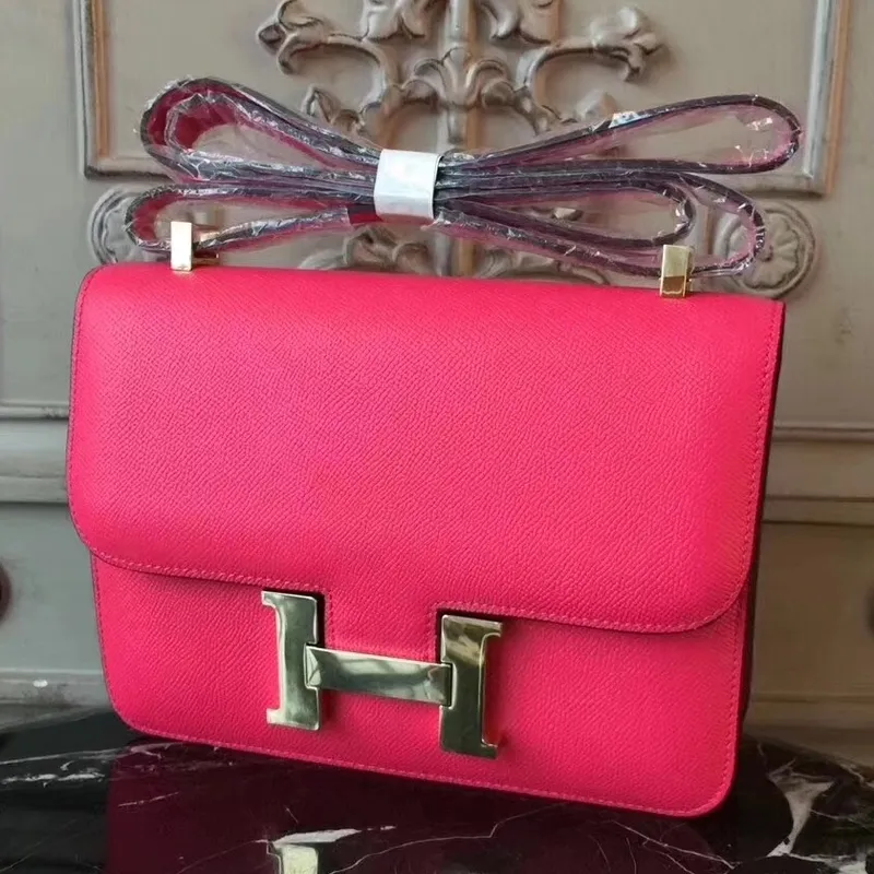 Hermès Červená Constance MM 24cm Epsom kožená taška