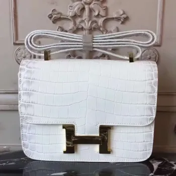 Hermès Bílá Constance MM 24cm Krokodýlí Taška