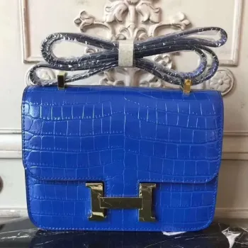 Hermes Blue Constance MM 24cm Krokodýlí Taška