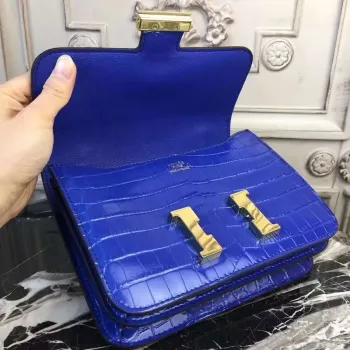 Hermes Blue Constance MM 24cm Krokodýlí Taška