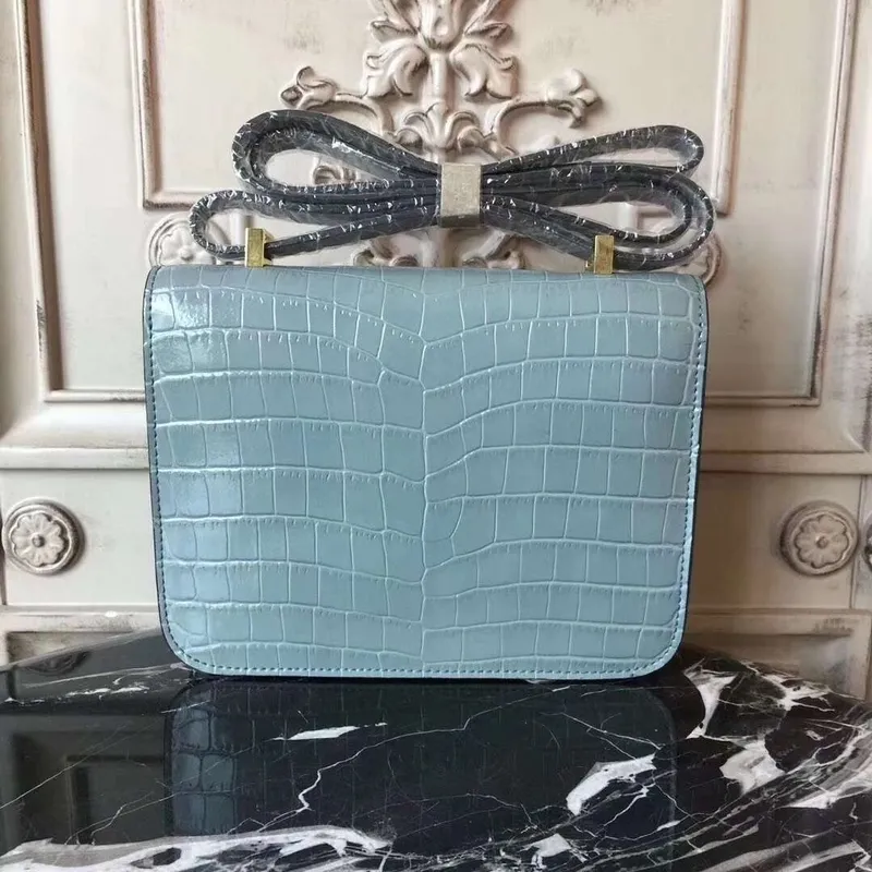 Hermes Blue Lin Constance MM 24cm Krokodýlí Taška