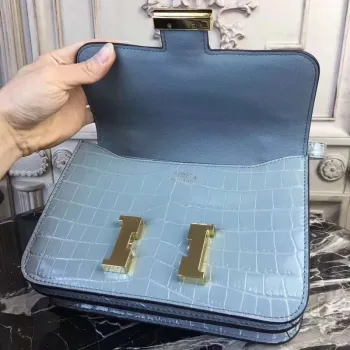 Hermes Blue Lin Constance MM 24cm Krokodýlí Taška