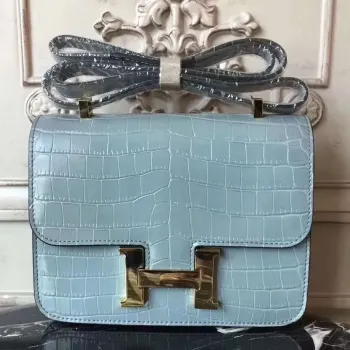 Hermes Blue Lin Constance MM 24cm Krokodýlí Taška