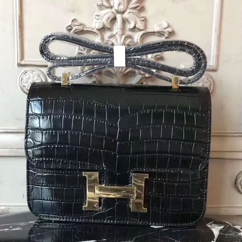 Hermes Black Constance MM 24cm Krokodýlí Taška