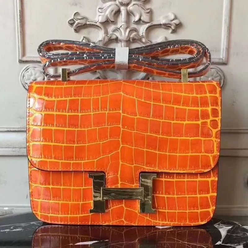 Hermes Orange Constance MM 24cm Krokodýlí Taška
