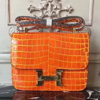 Hermes Orange Constance MM 24cm Krokodýlí Taška