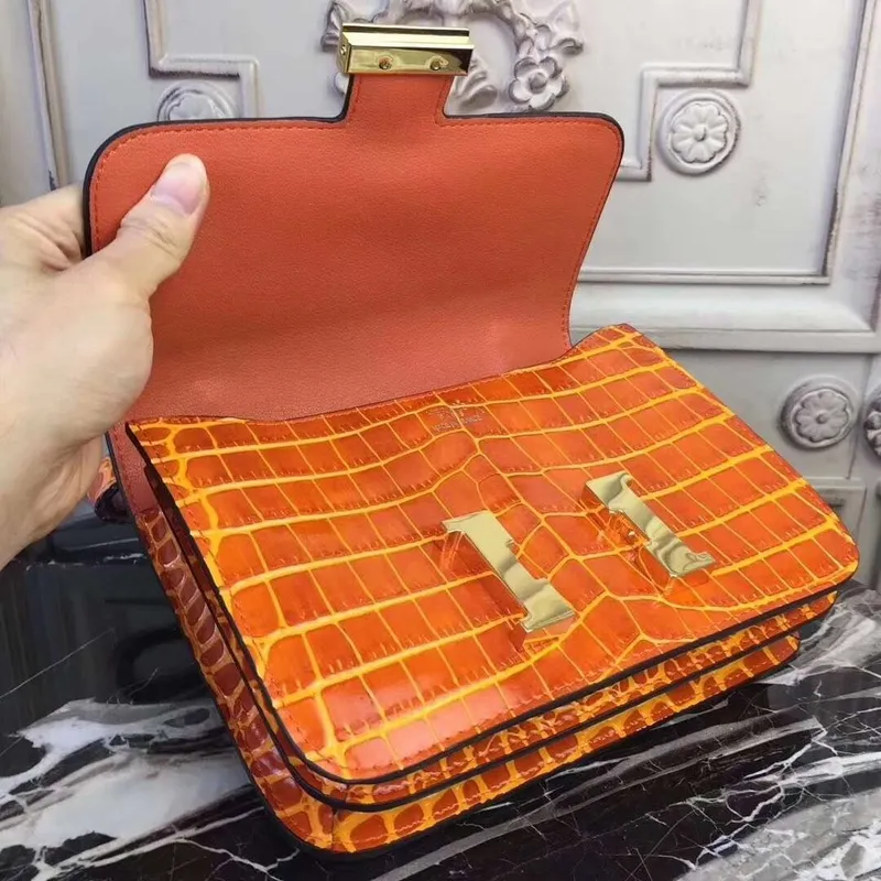 Hermes Orange Constance MM 24cm Krokodýlí Taška