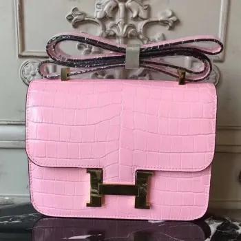 Hermes Pink Constance MM 24cm Krokodýlí Taška