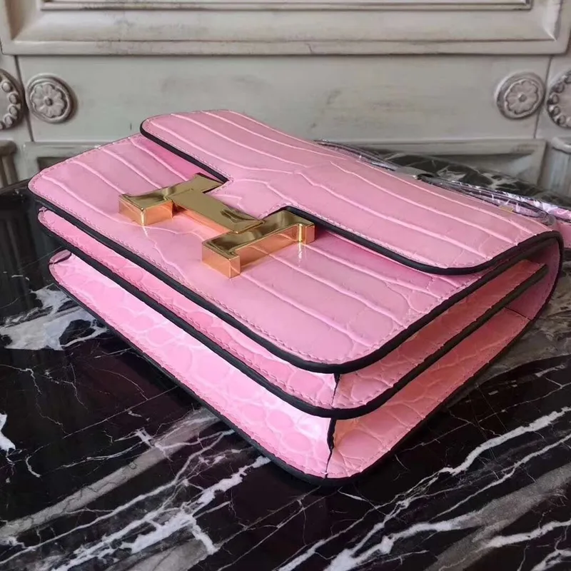 Hermes Pink Constance MM 24cm Krokodýlí Taška