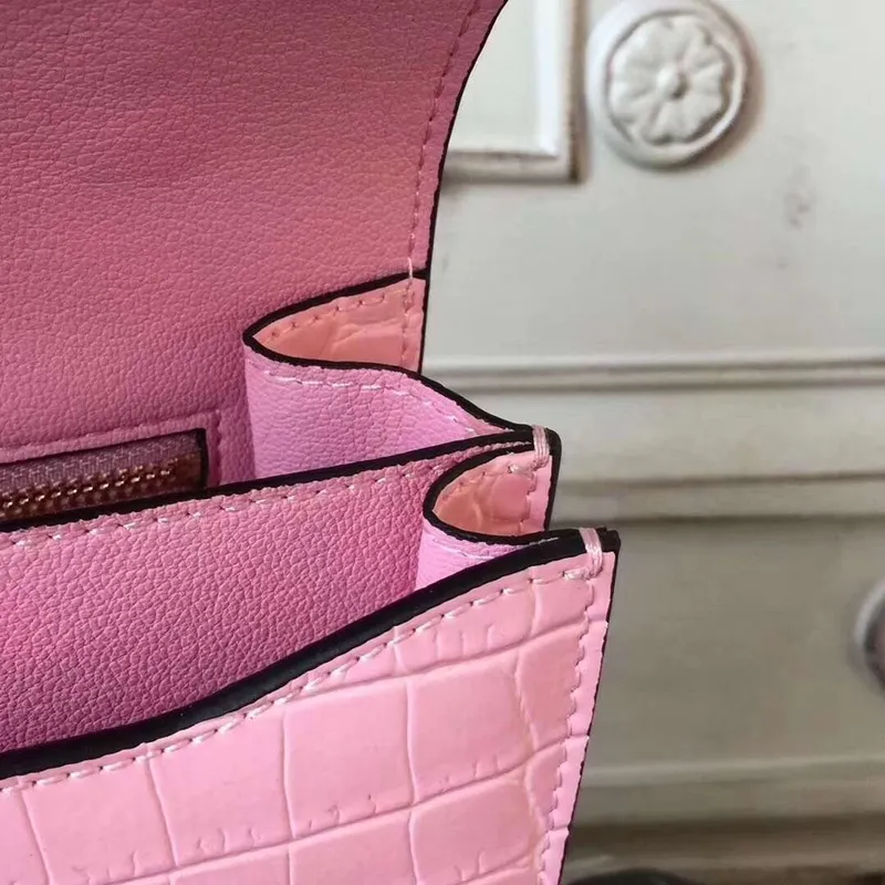 Hermes Pink Constance MM 24cm Krokodýlí Taška