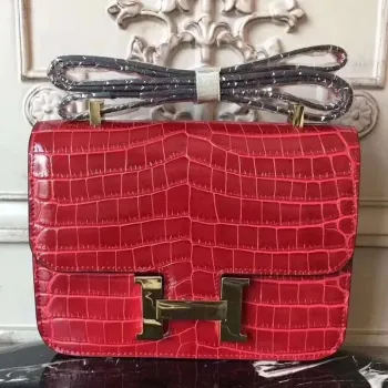 Hermes Red Constance MM 24cm Krokodýlí Taška