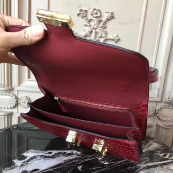 Hermes Red Constance MM 24cm Krokodýlí Taška