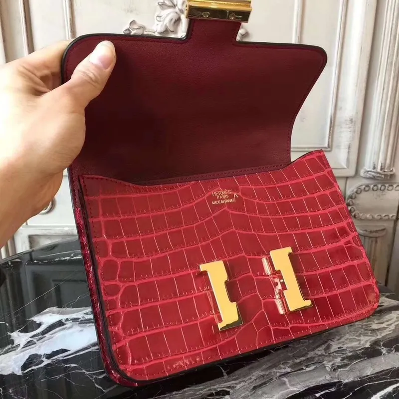 Hermes Red Constance MM 24cm Krokodýlí Taška