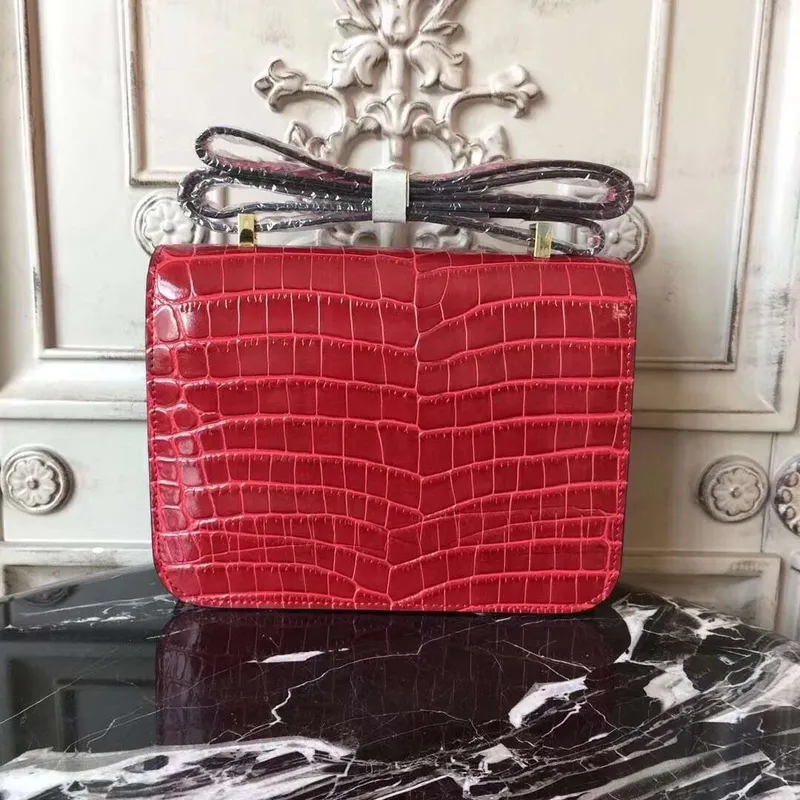 Hermes Red Constance MM 24cm Krokodýlí Taška